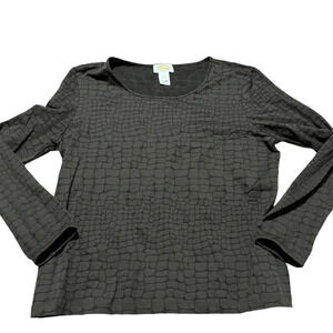 TALBOTS Size XL Crocodile Jacquard Stretch Scoop Neck Long Sleeve Black Animal
